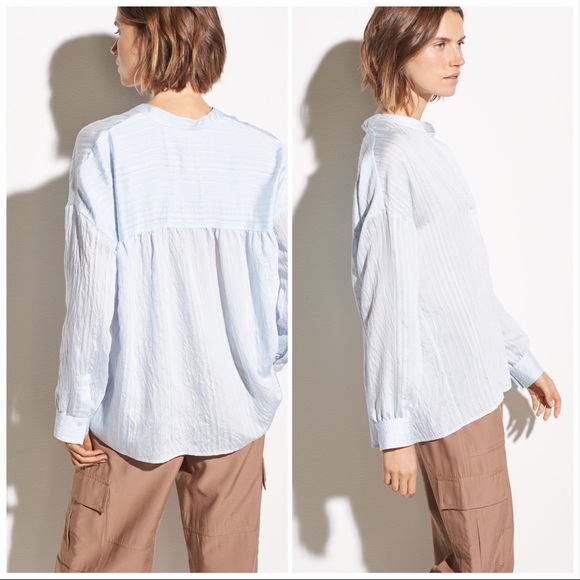 VINCE Drapey Stripe Pullover in Powder Blue - Picture 3 of 15